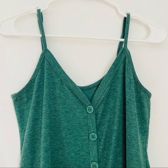 Green Tie Front Button Down Tank Top - Picture 4 of 13